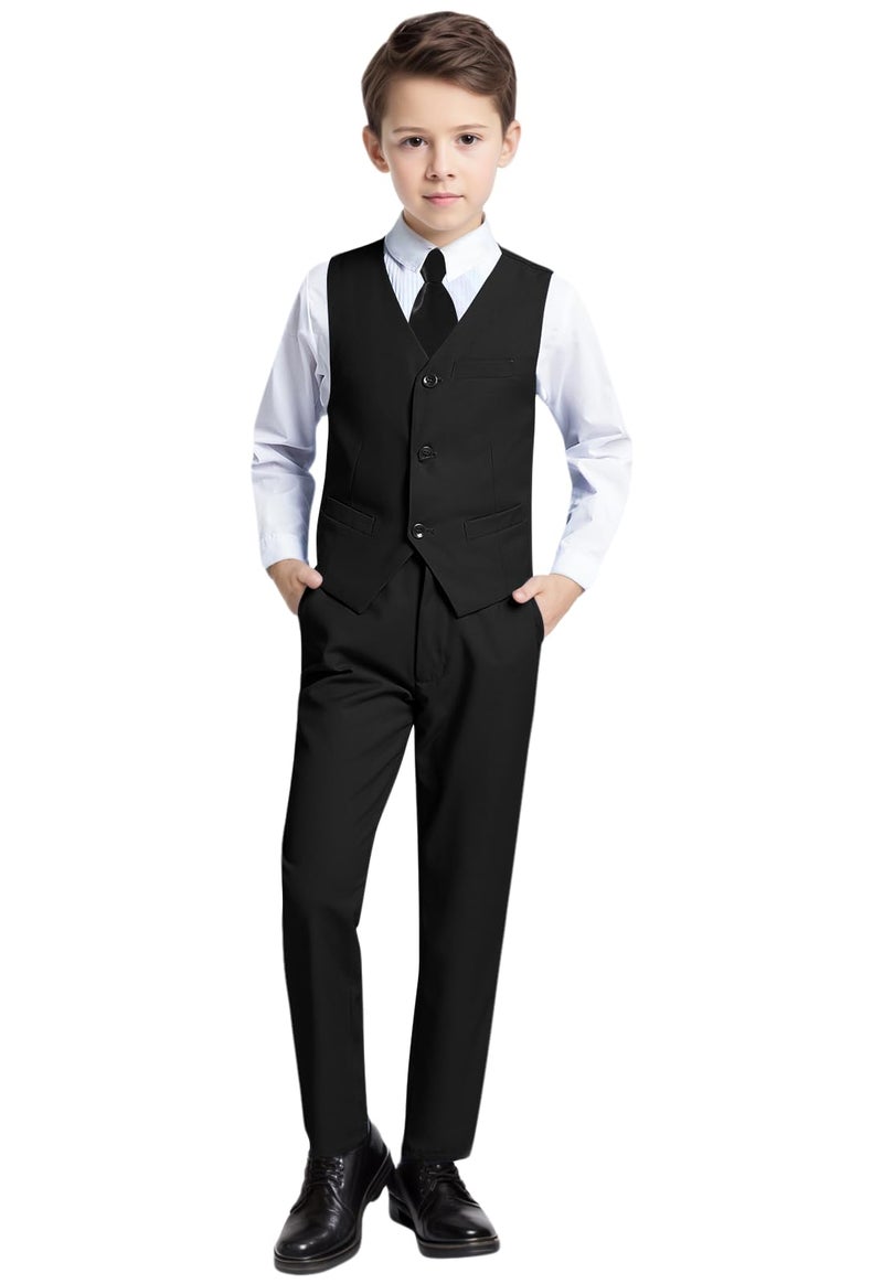 YuanLu 4 Piece Boys' Slim Fit Formal Dresswear Kids Tuxedo for Toddler Boy Easter Dress Suit Wedding Ring Bearer Outfit Black Vest Pants Suits Set Size 4T - Image 2